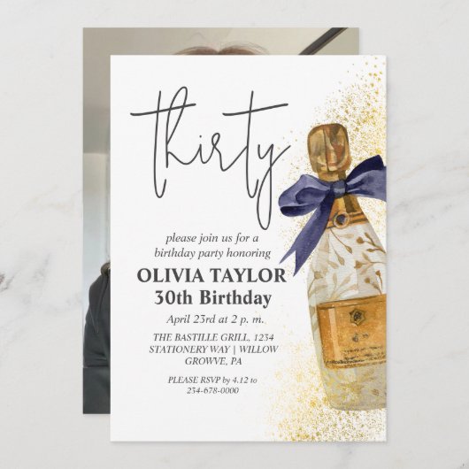 Champagne Chique Script Modern 30e Verjaardagsfee Kaart (Voorkant / Achterkant)