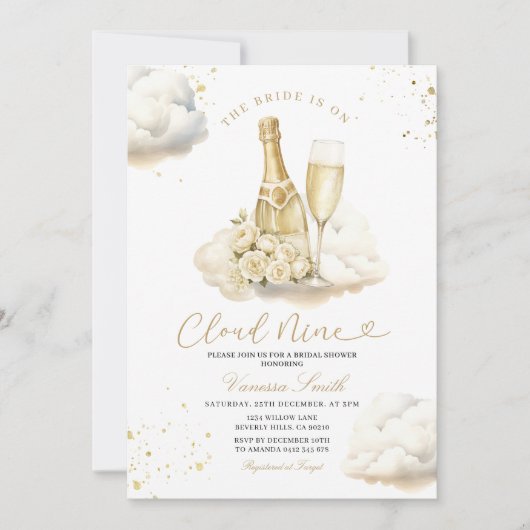Champagne Cloud Nine Bruidsdouche Elegant Ivoor Kaart (Voorkant)