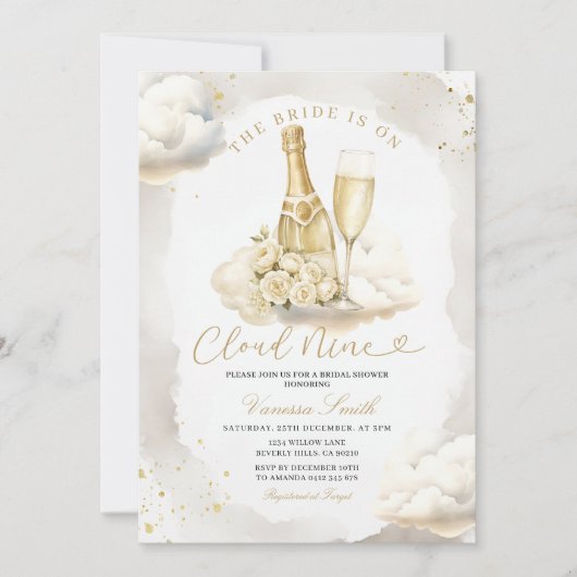 Champagne Cloud Nine Bruiloftsuitnodiging Kaart (Voorkant)