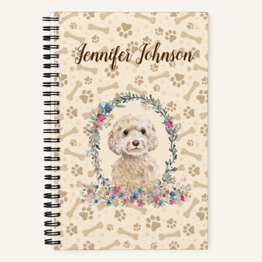 Champagne Cockapoo Dog Paw Print & Floral Cute Notitieboek (Voorkant)