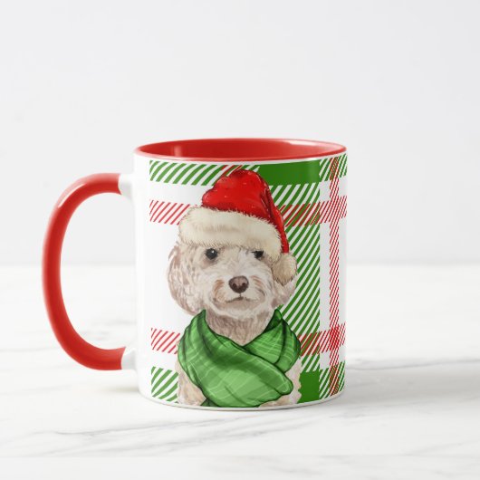 Champagne Cockapoo en Plaid Kerst Mok (Links)