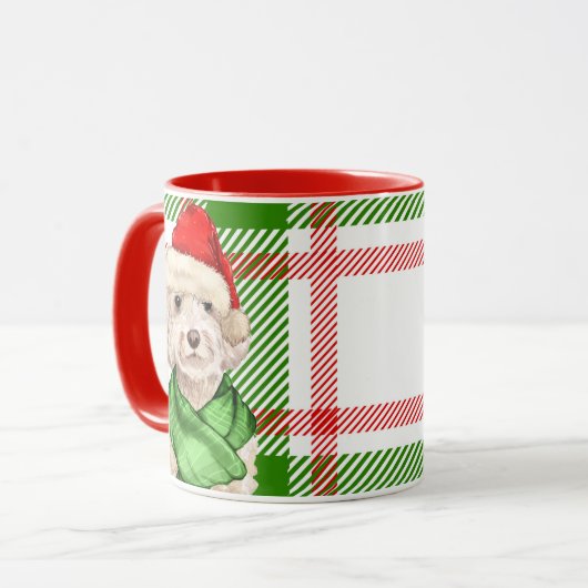 Champagne Cockapoo en Plaid Kerst Mok (Voorkant links)