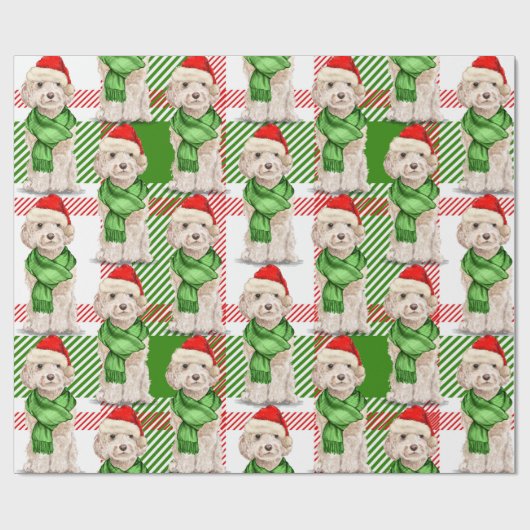 Champagne Cockapoo en Plaid Kerstvakantie Cadeaupapier (Vlak)