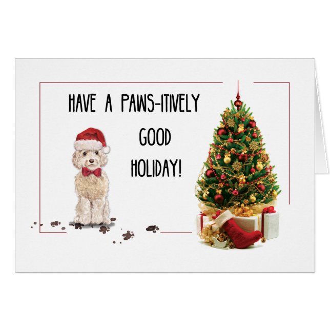 Champagne Cockapoo Funny Kerstmis Dog met boom (Voorkant Horizontaal)