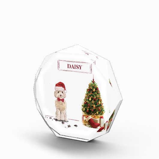 Champagne Cockapoo Funny Kerstmis Dog met boom Fotoblokken (Rechts)