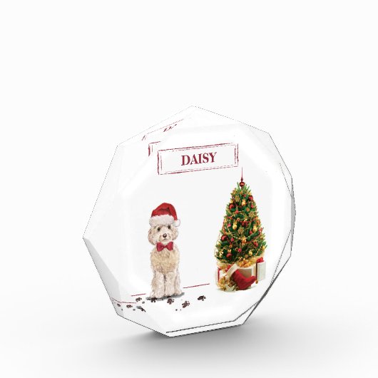 Champagne Cockapoo Funny Kerstmis Dog met boom Fotoblokken (Links)