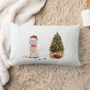 Champagne Cockapoo Funny Kerstmis Dog met boom Kussen