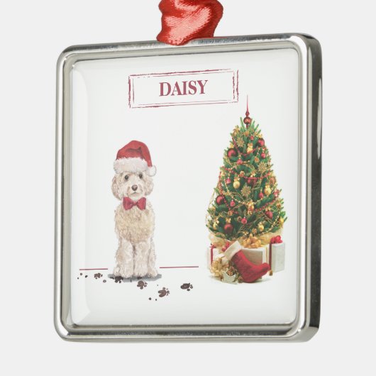 Champagne Cockapoo Funny Kerstmis Dog met boom Metalen Ornament (Links)