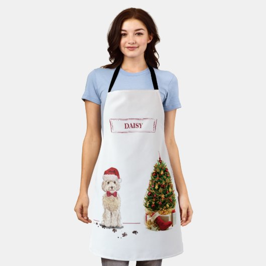 Champagne Cockapoo Funny Kerstmis Dog met boom Schort (Gedragen)