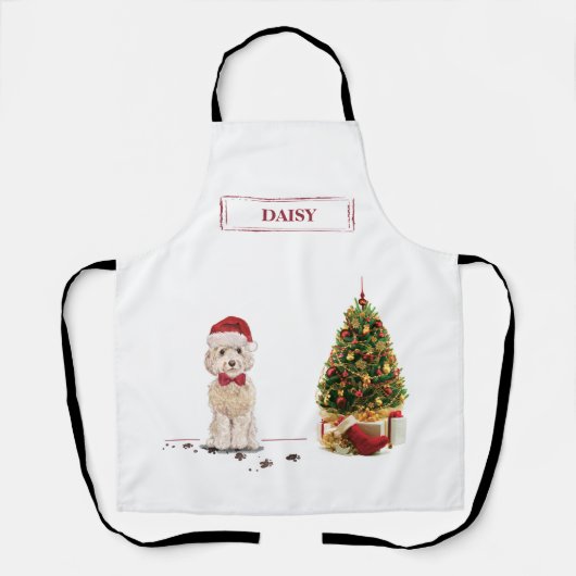 Champagne Cockapoo Funny Kerstmis Dog met boom Schort (Voorkant)