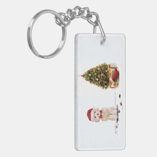 Champagne Cockapoo Funny Kerstmis Dog met boom Sleutelhanger (Voorkant Links)