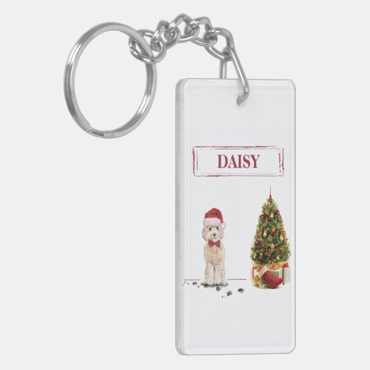 Champagne Cockapoo Funny Kerstmis Dog met boom Sleutelhanger (Voorkant Links)