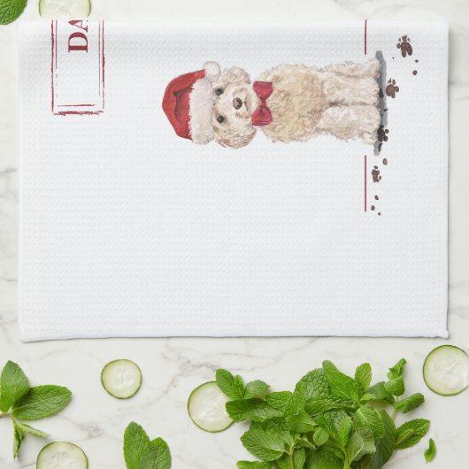 Champagne Cockapoo Funny Kerstmis Dog met boom Theedoek (Gevouwen)