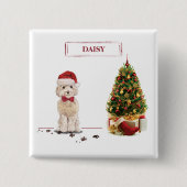 Champagne Cockapoo Funny Kerstmis Dog met boom Vierkante Button 5,1 Cm (Voorkant)