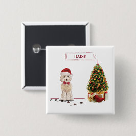Champagne Cockapoo Funny Kerstmis Dog met boom Vierkante Button 5,1 Cm