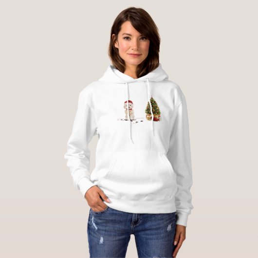 Champagne Cockapoo Grappige Kersthond met Boom Hoodie (Voorkant volledig)