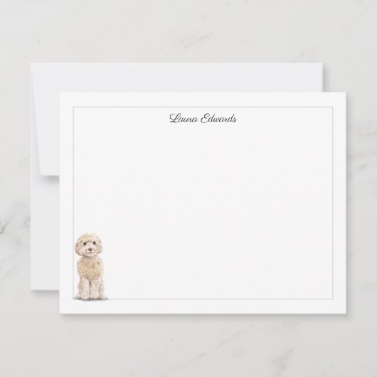 Champagne Cockapoo Gray Border Personalized Notitiekaartje (Voorkant)