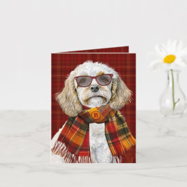 Champagne Cockapoo Hond Wijn Plaid Monogram Kaart