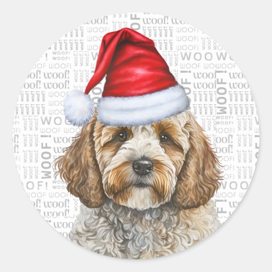 Champagne Cockapoo Hondenkerst Ronde Sticker (Voorkant)