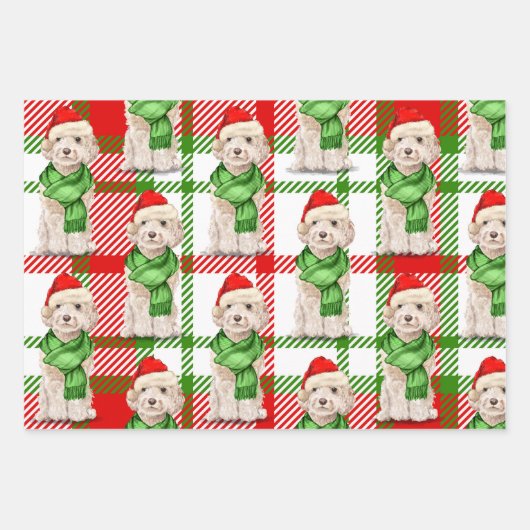 Champagne Cockapoo Kersthond en Plaid Inpakpapier Vel (Voorkant 3)