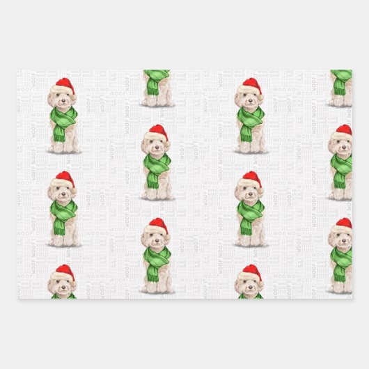 Champagne Cockapoo Kersthond en Plaid Inpakpapier Vel (Voorkant 2)