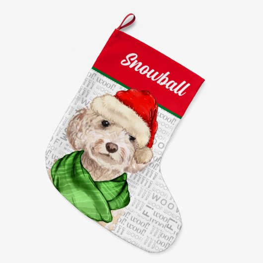 Champagne Cockapoo Kerstmis met de naam Dog Grote Kerstsok (Voorkant (Hangend))