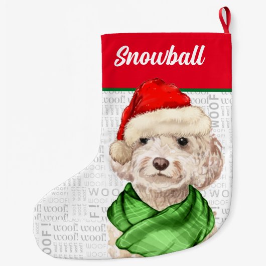 Champagne Cockapoo Kerstmis met de naam Dog Grote Kerstsok (Achterkant)