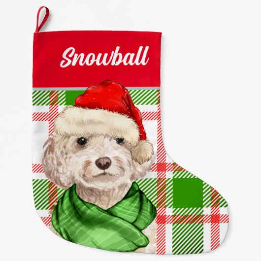 Champagne Cockapoo Kerstmis met de naam Dog Grote Kerstsok (Voorkant)