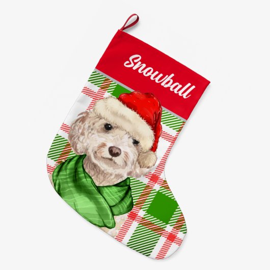 Champagne Cockapoo Kerstmis met de naam Dog Grote Kerstsok (Voorkant (Hangend))