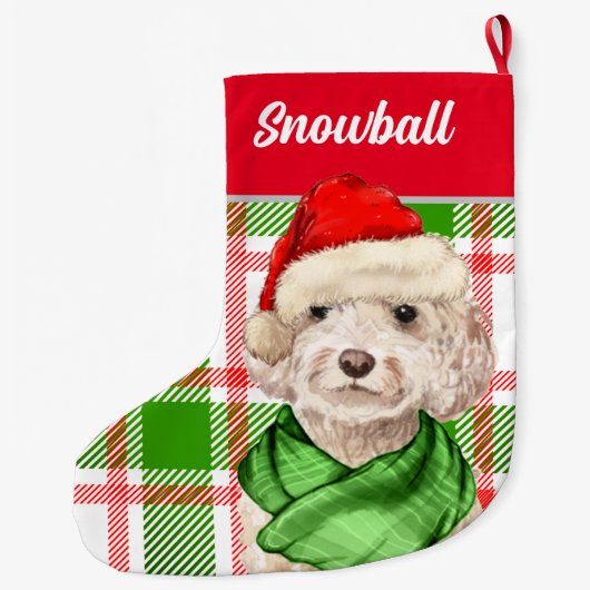 Champagne Cockapoo Kerstmis met de naam Dog Grote Kerstsok (Achterkant)