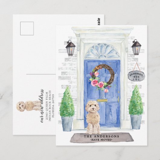 champagne cockapoo Moving Announcement Briefkaart (Voorkant / Achterkant)