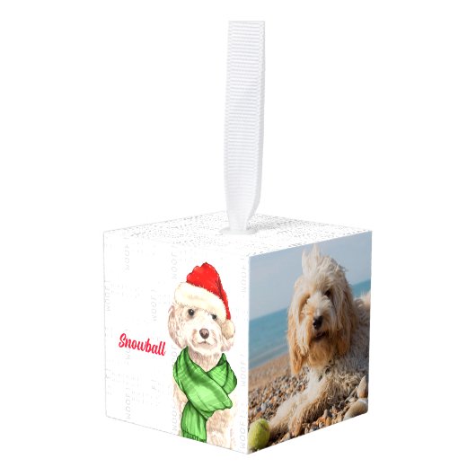 Champagne Cockapoo Two Photo Holiday Cube Ornament (Voorkant hoekig)