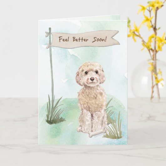 Champagne Cockapoo Voel Beter Chirurgie Voor Hond Kaart (Gele Bloem)