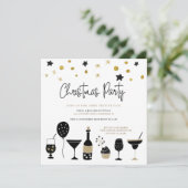 Champagne Cocktail Goud Zwart Kerstfeest Kaart (Staand voorkant)