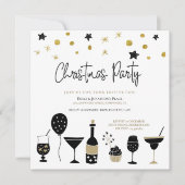 Champagne Cocktail Goud Zwart Kerstfeest Kaart (Voorkant)
