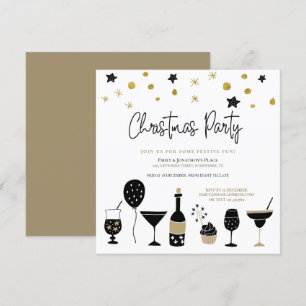 Champagne Cocktail Goud Zwart Kerstfeest Kaart