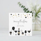 Champagne Cocktail Goud Zwart Vrolijk Kerstfeest Feestdagenkaart (Staand voorkant)