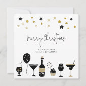 Champagne Cocktail Goud Zwart Vrolijk Kerstfeest Feestdagenkaart (Voorkant)