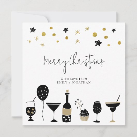 Champagne Cocktail Goud Zwart Vrolijk Kerstfeest Feestdagenkaart (Voorkant)