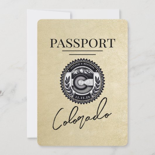 Champagne Colorado Passport Bruiloft Kaart (Achterkant)