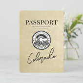 Champagne Colorado Passport Save the Date (Staand voorkant)