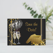 Champagne Confetti Black Gold Bewaar de datum Save The Date (Staand voorkant)
