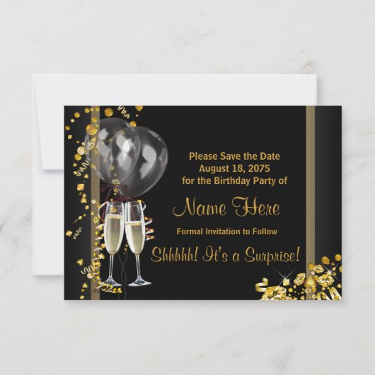 Champagne Confetti Black Gold Bewaar de datum Save The Date (Achterkant)