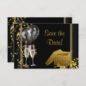 Champagne Confetti Black Gold Bewaar de datum Save The Date (Voorkant / Achterkant)