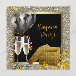 Champagne Confetti Black Gold Surprise Kaart