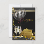Champagne Confetti Black Gold Surprise Party RSVP (Voorkant)