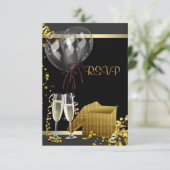 Champagne Confetti Black Gold Surprise Party RSVP (Staand voorkant)