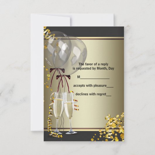 Champagne Confetti Black Gold Surprise Party RSVP (Achterkant)