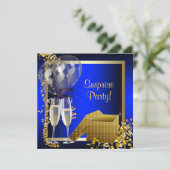 Champagne Confetti Blauw en Goud Verrassingsfeest Kaart (Staand voorkant)
