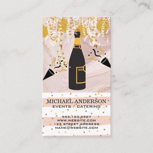 Champagne/Confetti en ballonnen Visitekaartje (Voorkant)